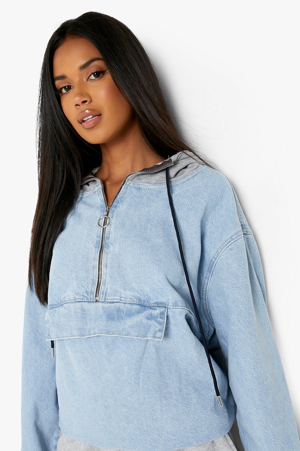 Veste en jean a enfiler avec capuche